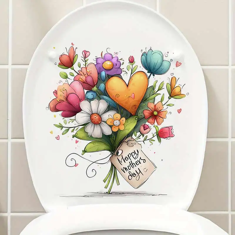 

Mother's Day Floral Wall Sticker Toilet Lid Stickers, Bedroom Entrance Living Room Porch Home Decora Waterproof Decals M1575