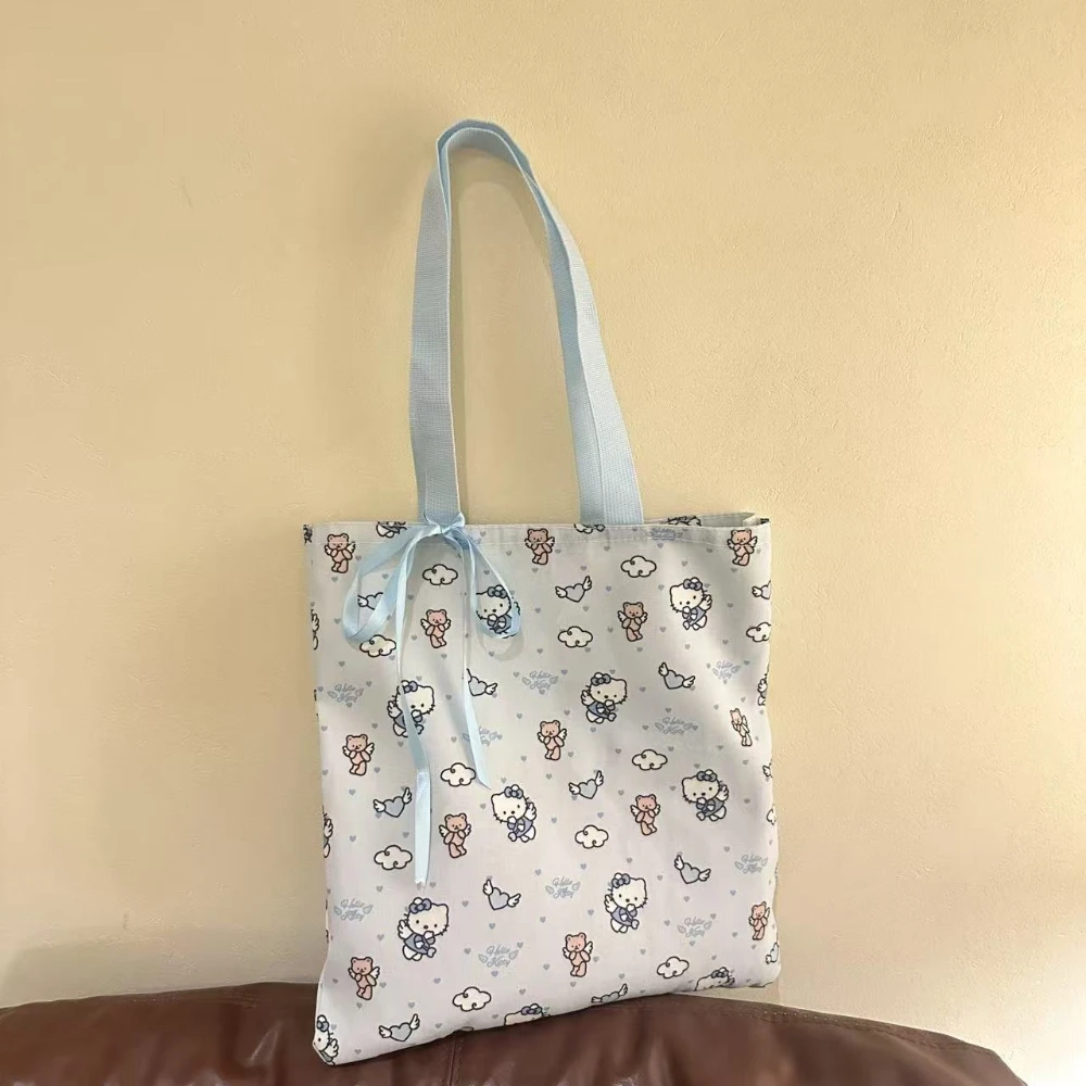 

Sanrio Hello Kitty Холщовая сумка-тоут, женская сумка через плечо, модная универсальная повседневная сумка для поездок на работу