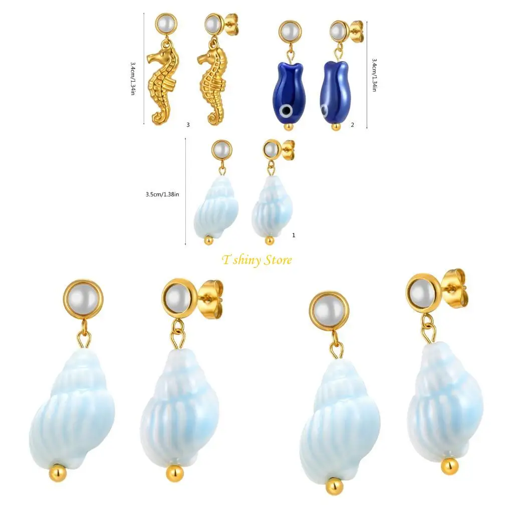 N58F Unique Ocean Creature Inspired Earrings Stainless Steel Rustproof Jewelry Gift