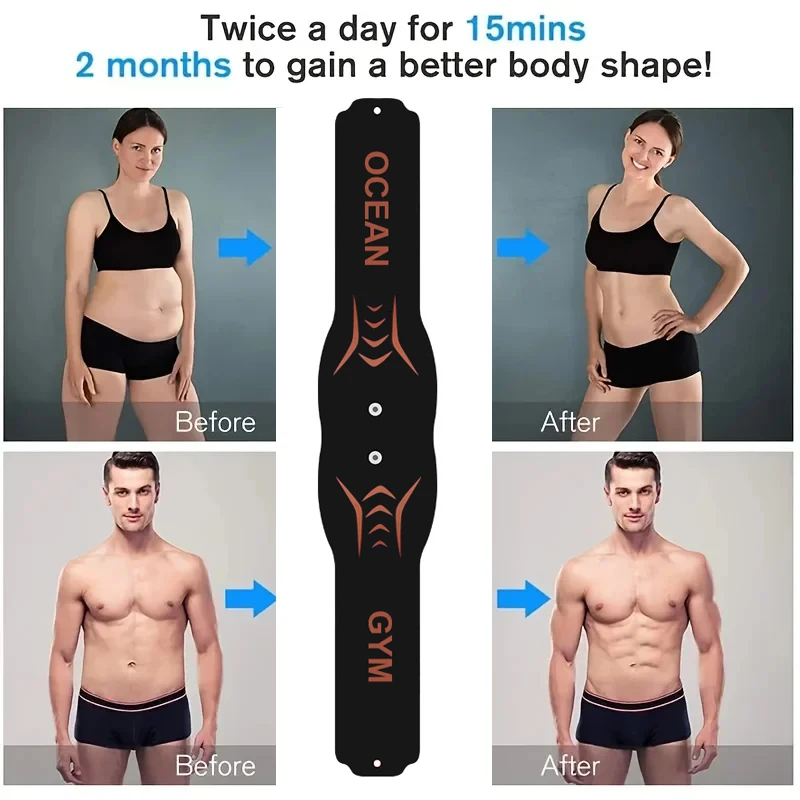 60cm EMS Muscle Stimulator Ab Trainer Waist Abdominal Toning Belt With Gel Pads HomeFitness Workout Equipment USB Recharge