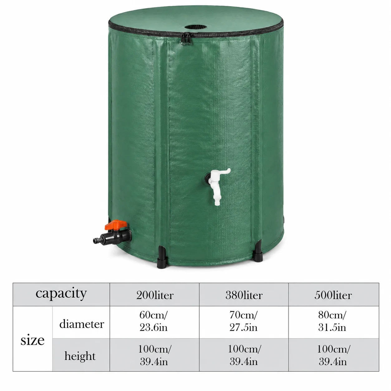 200L-500L Gallon Collapsible Rain Barrel, Portable Heavy Duty PVC Rainwater Collection Tank for Gutter Downspouts, Garden Lawn Irrigation & Outdoor Water Storage