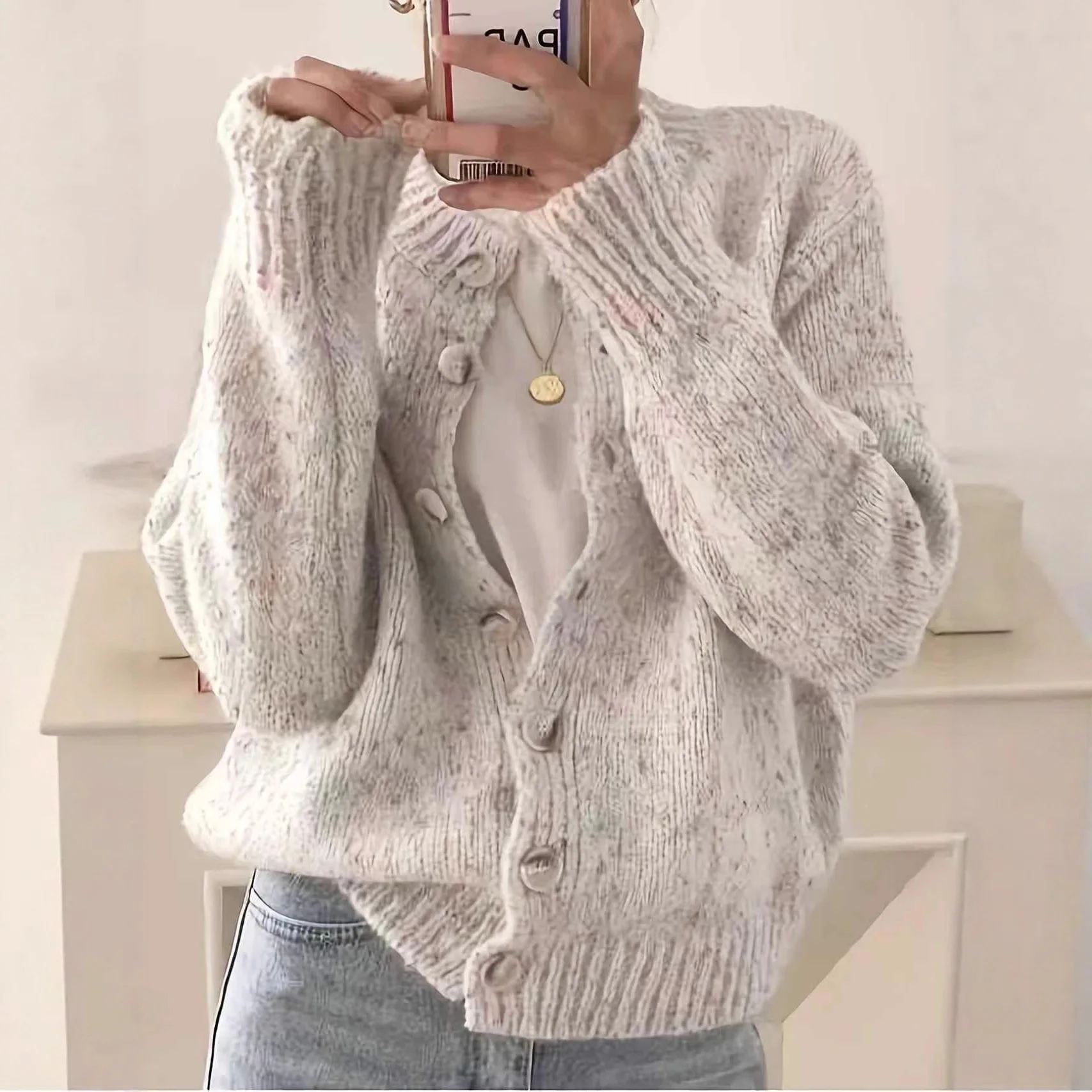 

Atmospheric Mixed Color Color Dot Knitted Cardigan Gentle Simple Sweater Jacket