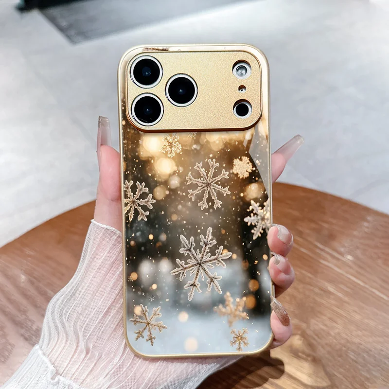 Winter-Themed Snowflake Patterned Glass Phone Case for iPhone 18 17promax /16/15/14/13/12ProMax/11/11Pro Anti-drop protection