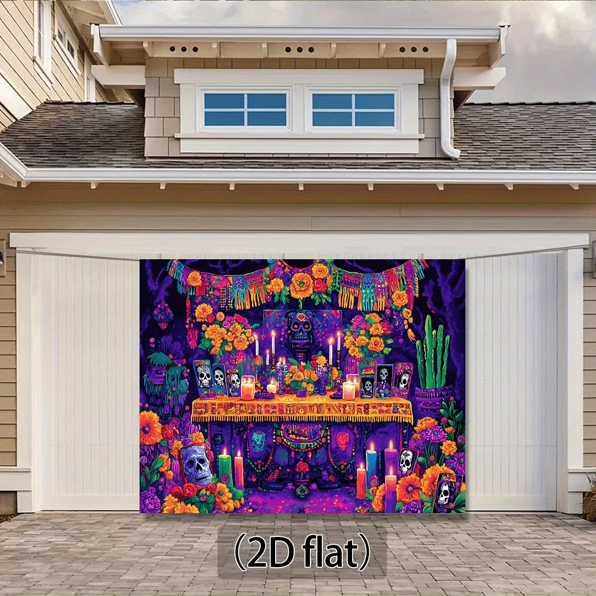 2D-Banner „Day of the Dead“, 1-teilig, Skelett-Blumenkerzen-Design, Heimdekoration, Party-Feier, Party-Dekoration