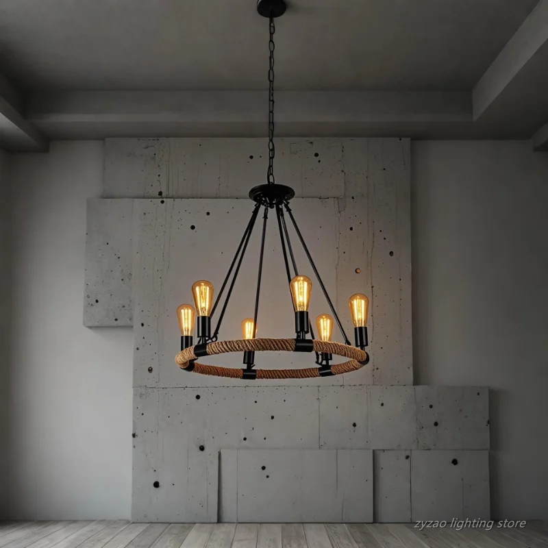 

American Retro Hemp Rope Pendant Lamps Living Room Restaurant Kitchen Hanging Lights Loft Industrial Vintage Decor E27 Hanglamp