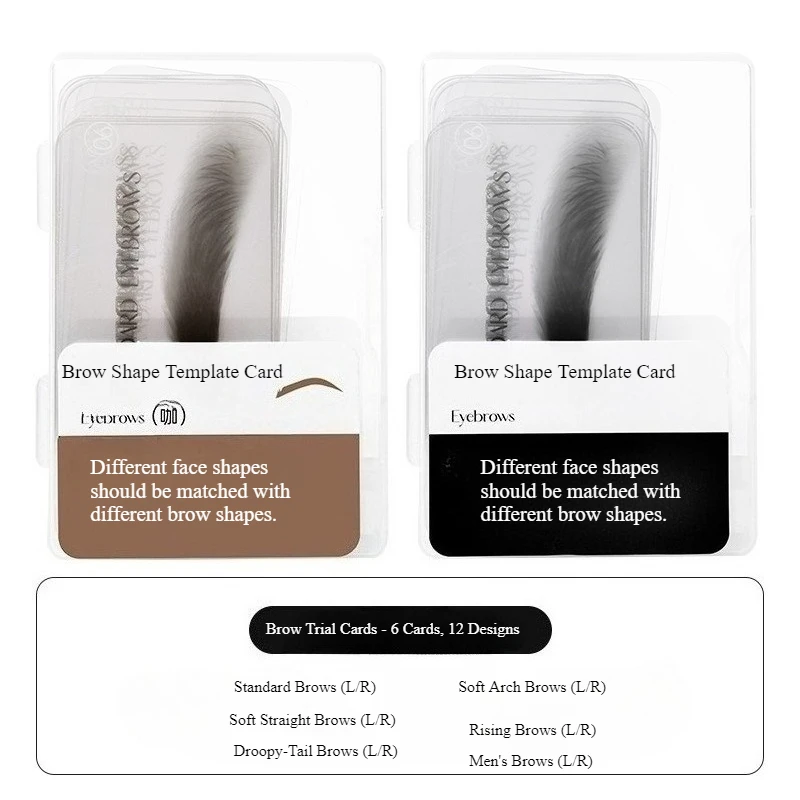 Tarjeta de prueba con forma de cejas de 6 pares: 12 estilos populares para una selección rápida de clientes, tarjeta de plantilla con forma de ceja, simula el efecto de cejas