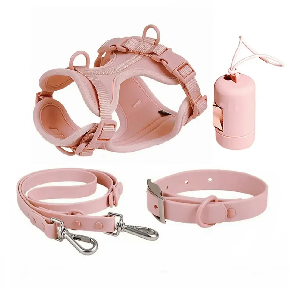 

Designer Poop Bag Holder Pvc Polyester Pet Dog Collar Harness Leash Set