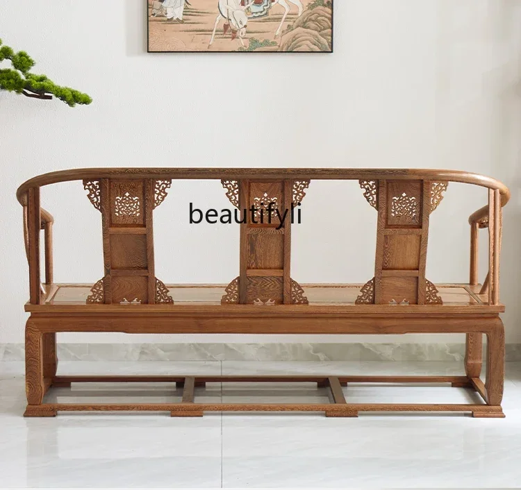 

Mahogany sofa three-seat armchair crown living room sofa Chinese solid wood winter and summer dual-purpose sofa bench