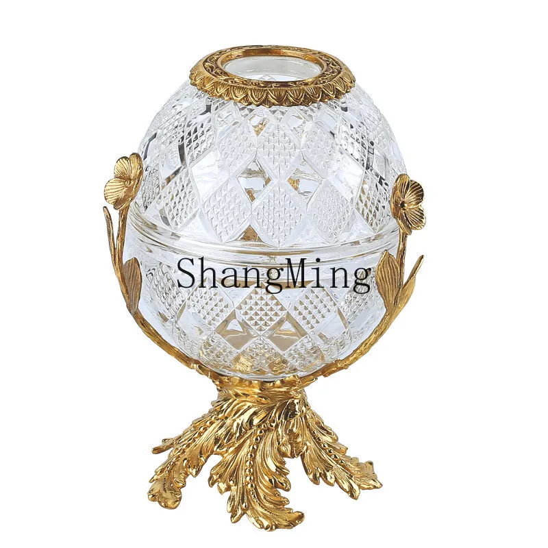 

DSA retro egg-shaped crystal glass brass pumping carton light luxury living room dining room round tissue box ornament