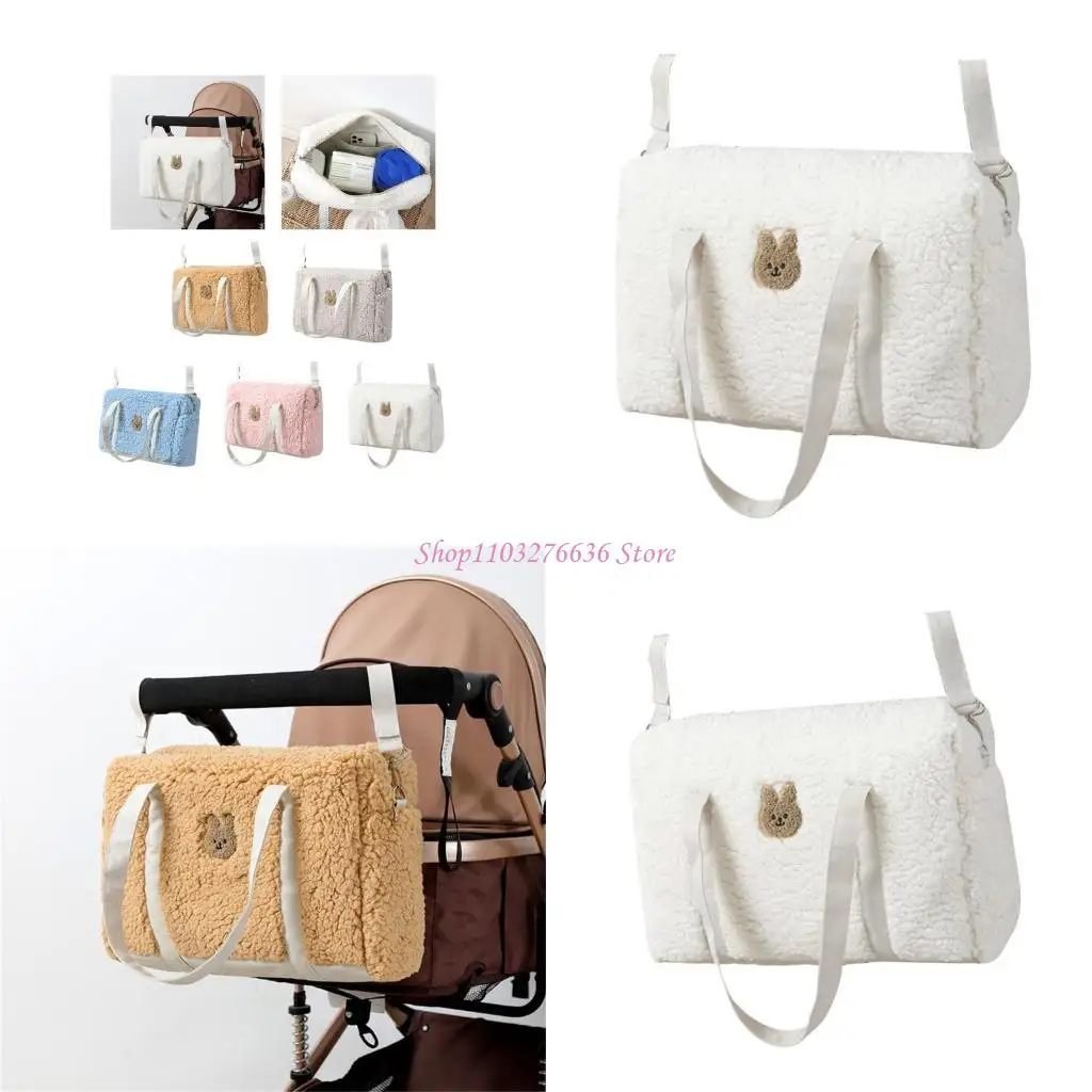 R6FD Pram Hanging Bag for Women Mom Bag Embroidered Rabbit Pattern Handbag Large Capacity Multifunction Diaper Bag