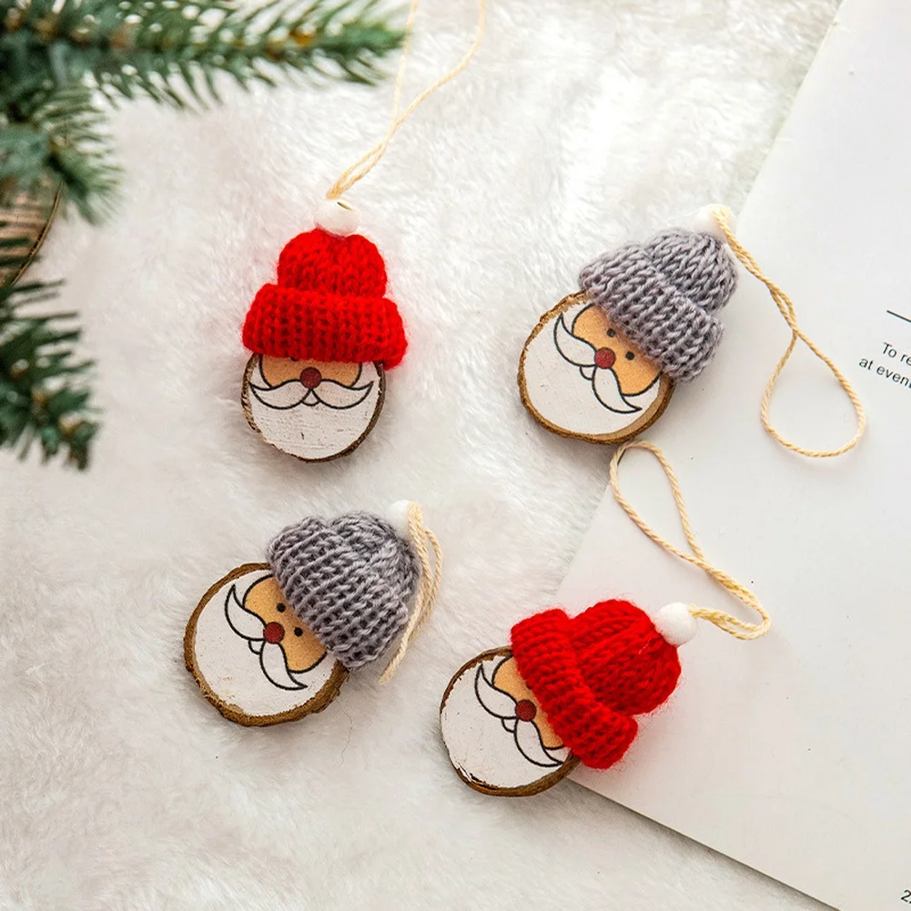 حلي سانتا كلوز الخشبية الصغيرة 4 عبوات زينة شجرة عيد الميلاد للعطلات DIY شجرة عيد الميلاد المعلقات المعلقة زينة سانتا