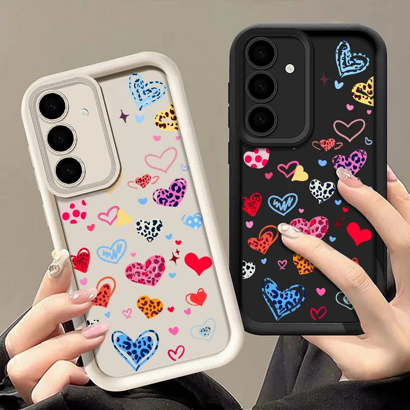Чехол для телефона с цветным узором в виде сердечек для Samsung Galaxy A56 A16 A17 A36 A26 A55 A54 A15 5G S24 S25 FE S23 S22 Ultra S25 Edge Cover