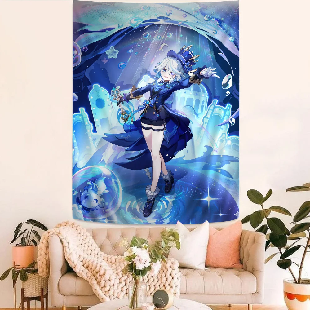 

Furina G-Genshin I-Impact Anime Tapestry Indian Buddha Wall Decoration Witchcraft Bohemian Hippie Wall Hanging Sheets