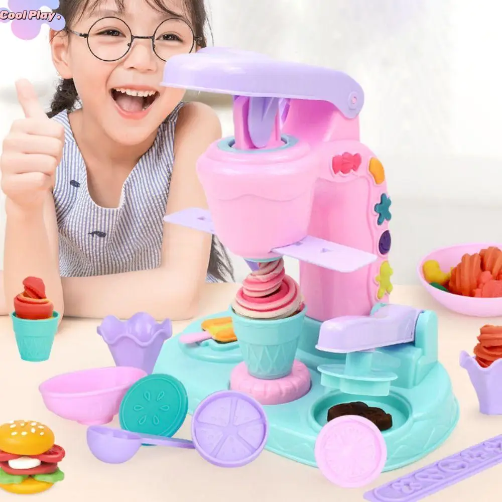 Design exclusivo diy fabricante de brinquedo interessante design sorvete macarrão máquina aprendizagem precoce brinquedo argila colorida artesanal molde ferramenta