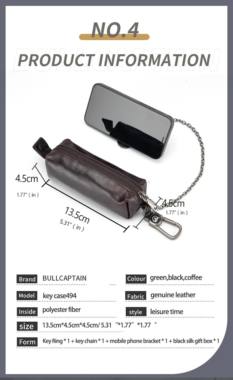 Bull captain Echt leder Herren Auto Schlüssel bund Leder Schlüssel etui hochwertige Herren Butler Schlüssel clip Reiß verschluss zwei Karten Schlüssel etui – Detail 5
