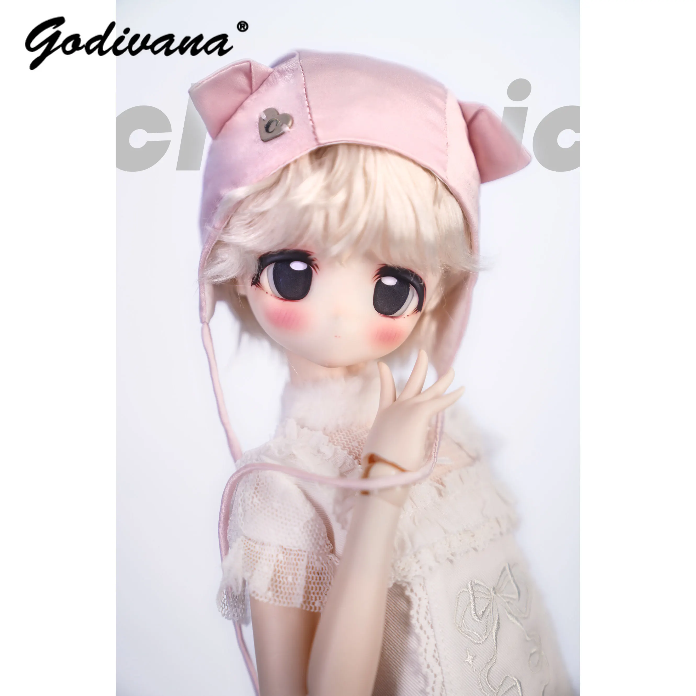 1/3 MDD Large Female BJD Doll Satin Hat Sweet Cute Beast Ear Headgear Two-dimensional Lace-up Hat for BJD Doll Accessory
