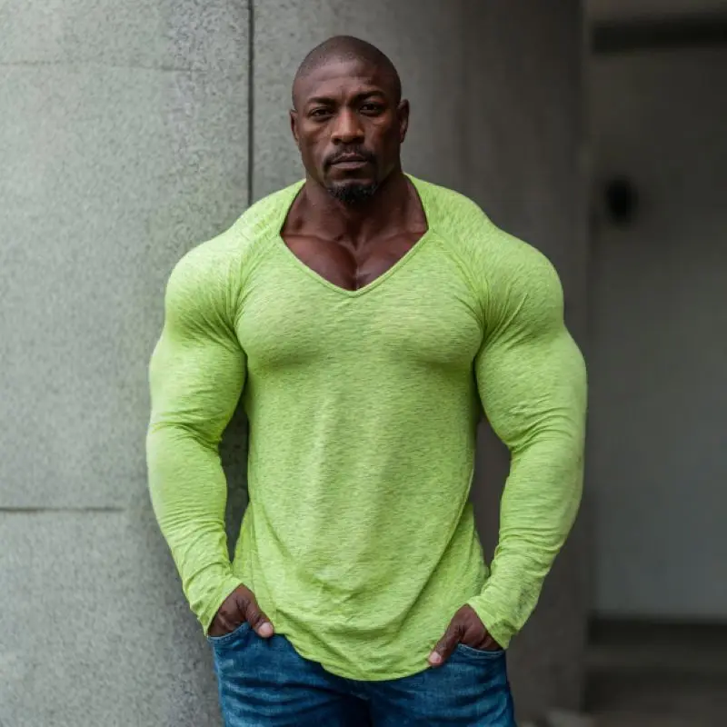 Men's Workout V-Neck T-Shirt,  Fitness Training Apparel, Fashion Distressed Ripped Craft on Cuffs and Hem,  Casual Outdoor view 3