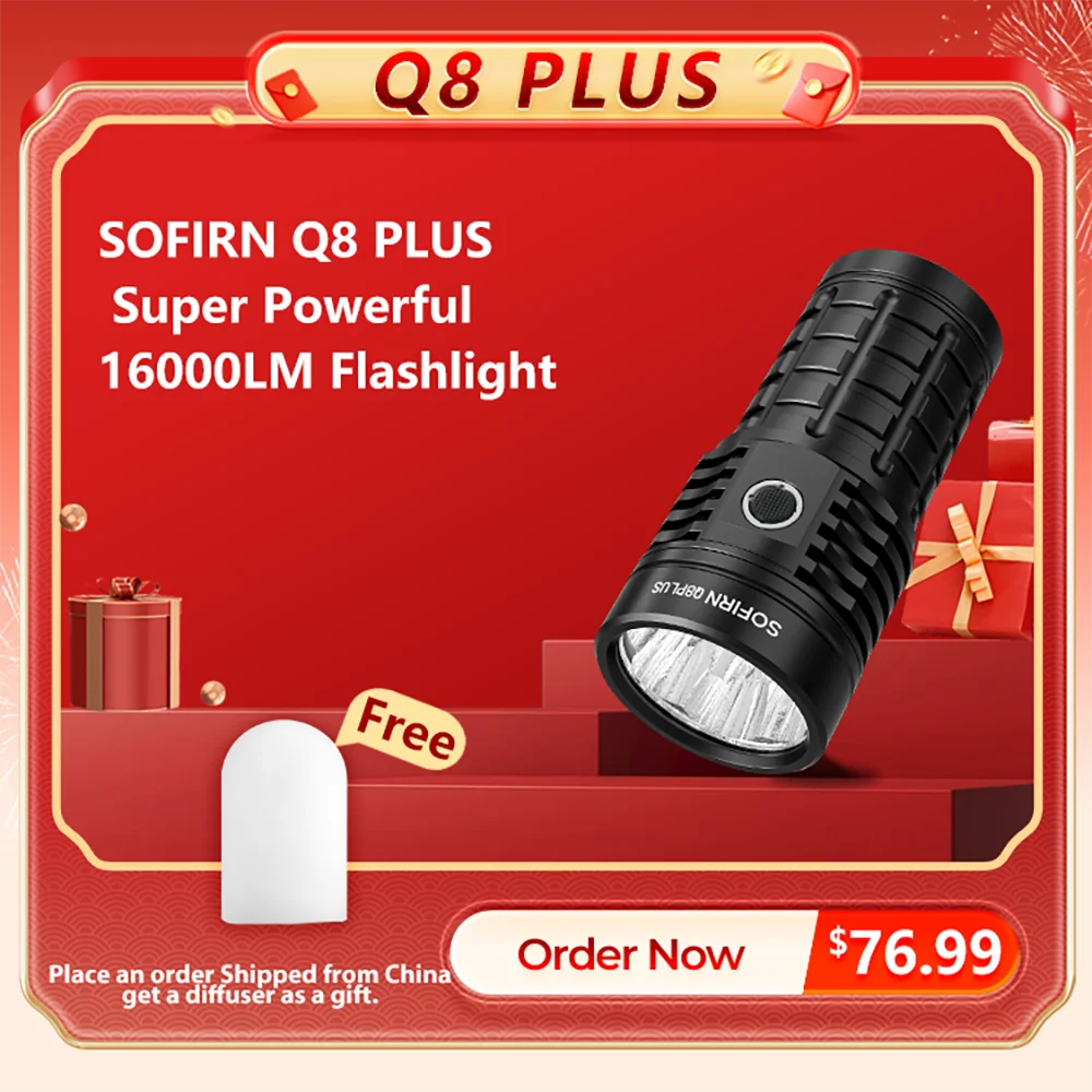Sofirn Q8 Plus Siêu Mạnh Đèn Pin LED 16000lm USB C Sạc 21700 Anduril 2.0 Đèn Pin XHP50B Ngược Sạc