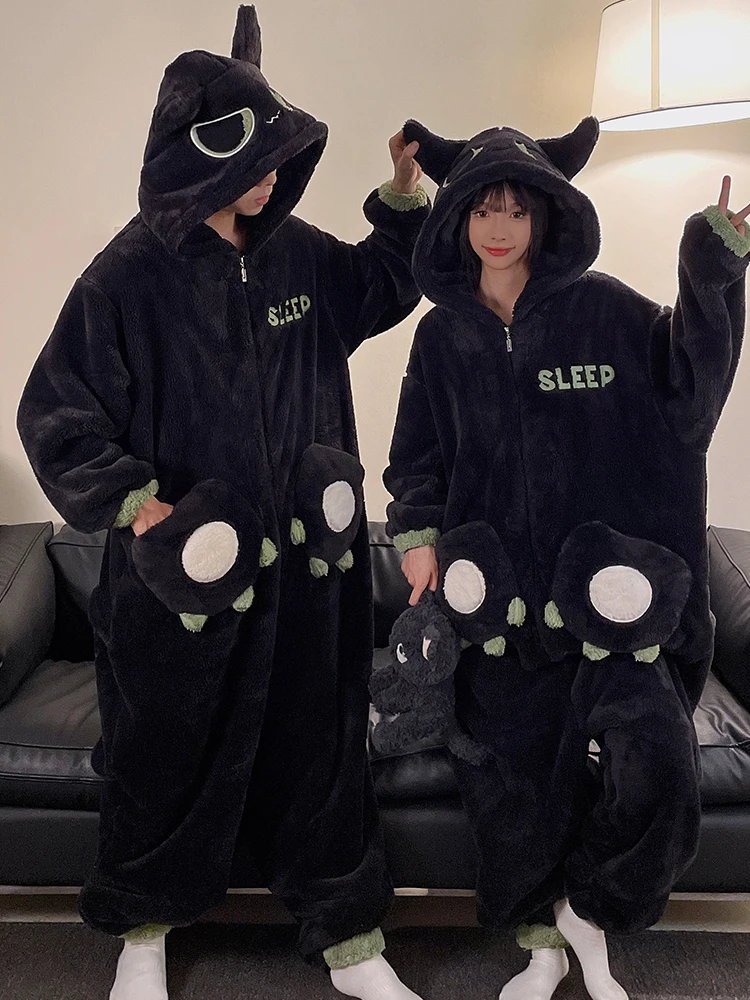 DAIMELU Korallenvlies-Flanell-Pyjama-Set für Damen, Winter-Nachtwäsche, einteiliger Anzug, Fleece, verdickt, warm, weiblicher Loungewear-Anzug