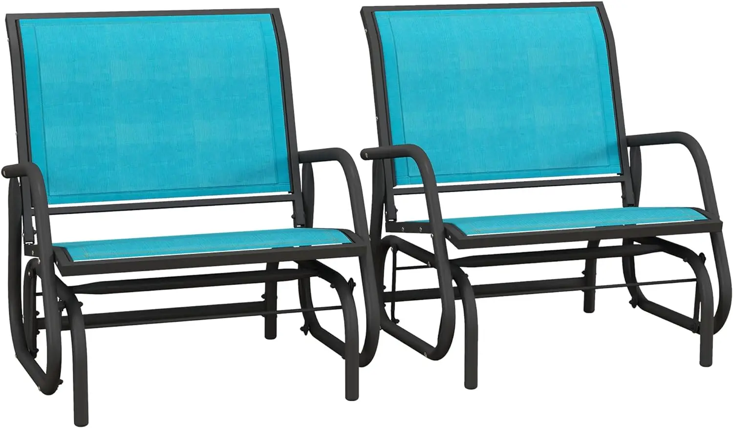 Porch Glider Set of 2, Metal Frame Swing Glider Chair with Breathable Mesh Fabric, Curved Armrests and Steel Frame