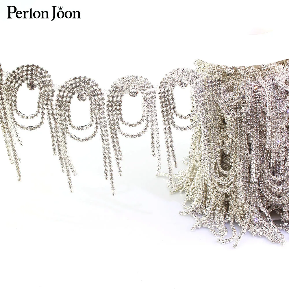 Array circle long tassel crystal rhinestone fringe trim silver crystal decorative chain clothing accessories ML077