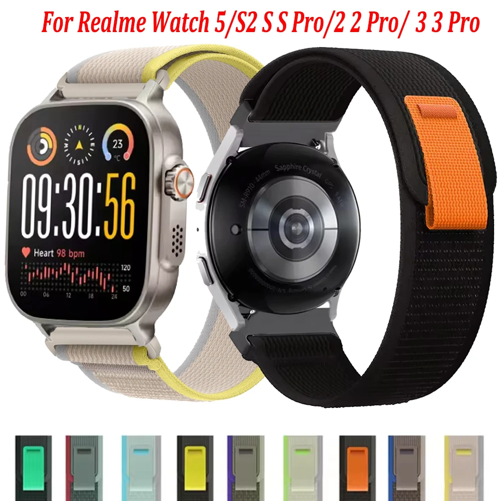 Bracelet en Nylon Trail Loop pour Realme Watch S2 S S Pro/2 2 Pro/3 3 Pro, remplacement de 22mm pour Realme Watch 5, Bracelet de Sport