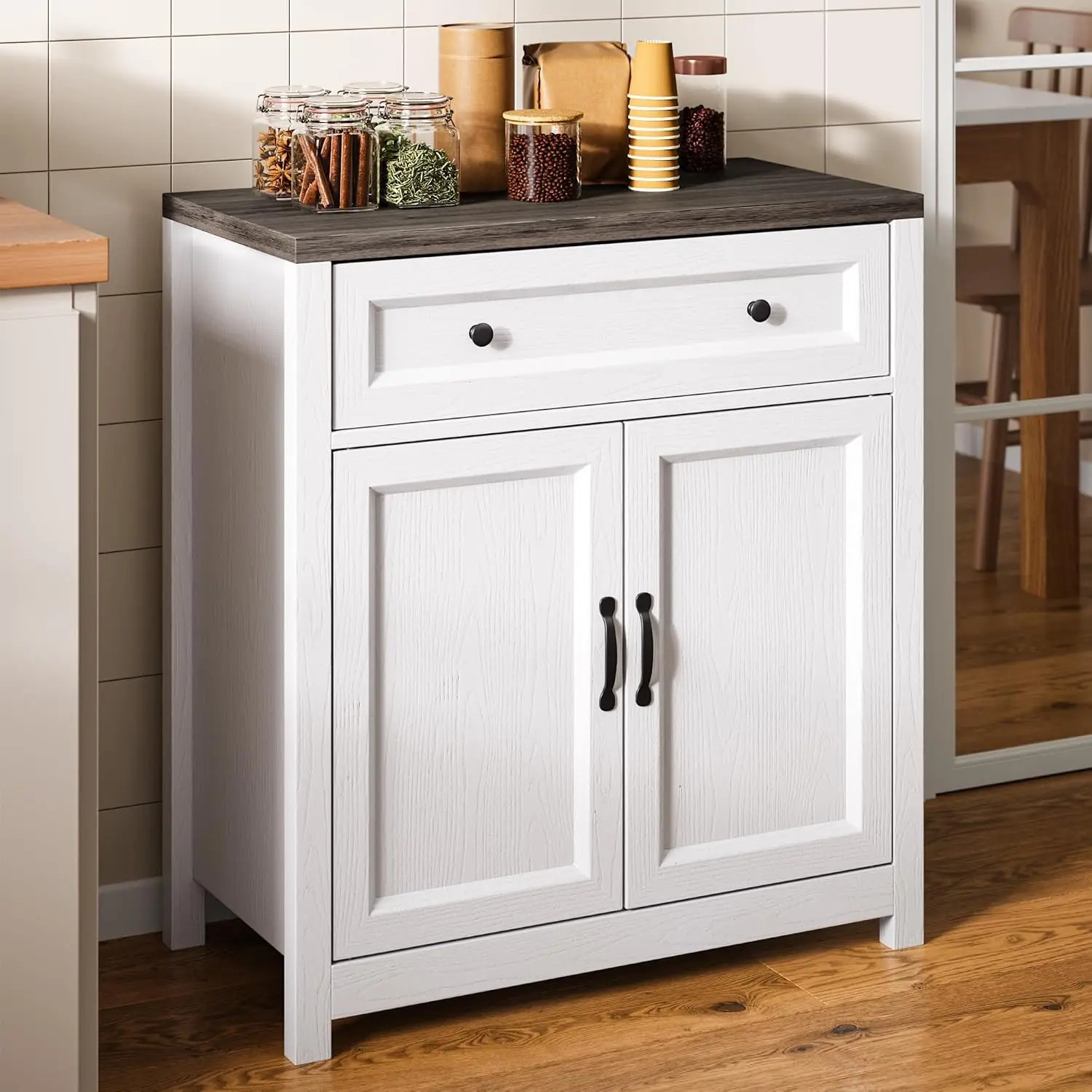 Storage Cabinet with Adjustable Shelf, 2-Door Farmhouse Buffet, Customized