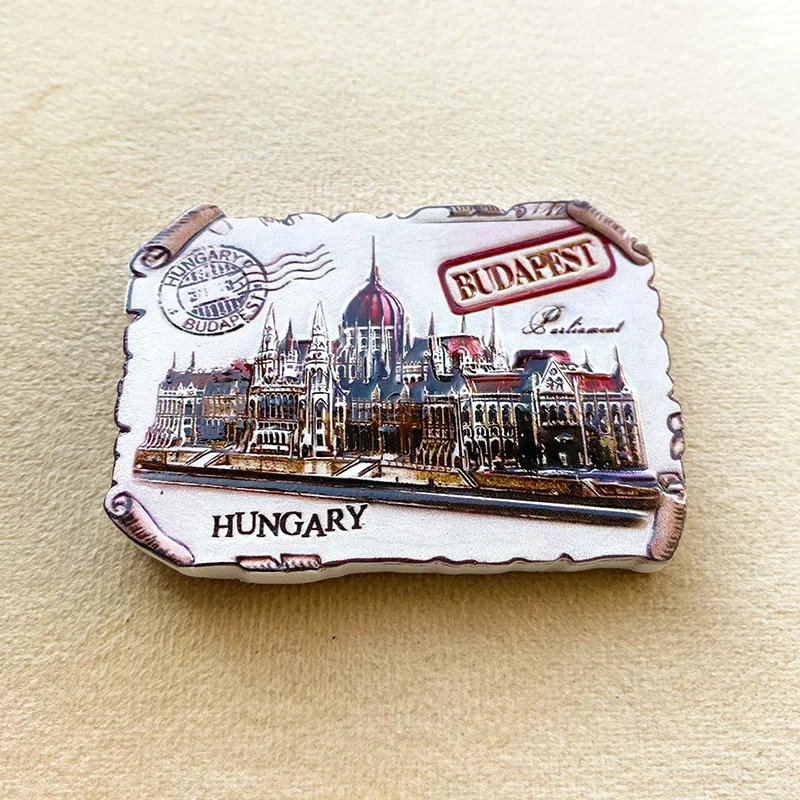 مغناطيس ثلاجة بودابست الأوروبي المجر، يتميز مبنى البرلمان المجرية، وعناصر البريد والطوابع القديمة، ديكور لطيف #2