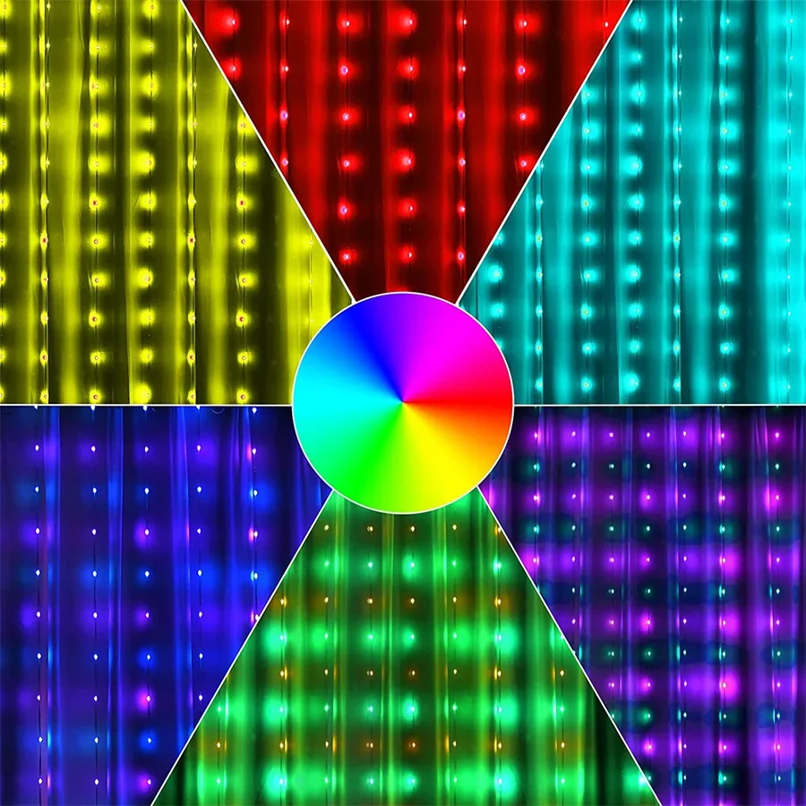 LED Window Curtain Light RGB Color Changing PVC Fairy Light Garland With Remote 3X1M 3X3M Icicle Light For Party Wedding Decor