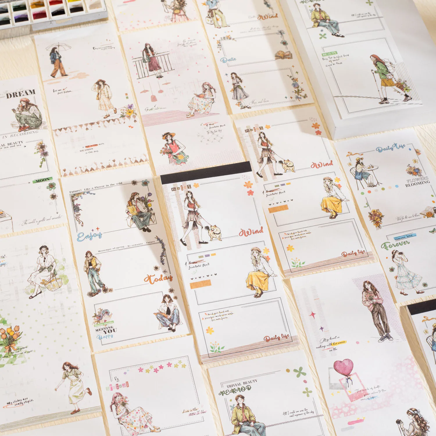 Vintage Character Border Landscape Memo Pads Creative DIY Junk Journal Material Collage Scrapbooking Stationery