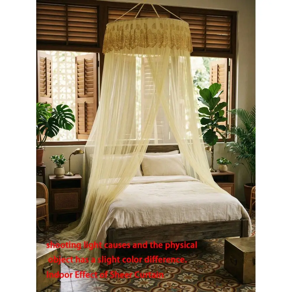 

Lace Canopy Mosquito Net, Breathable AntiMosquito Hanging Canopy, Round Suspended Design, Sheer Curtain, Balancing Sleep And De