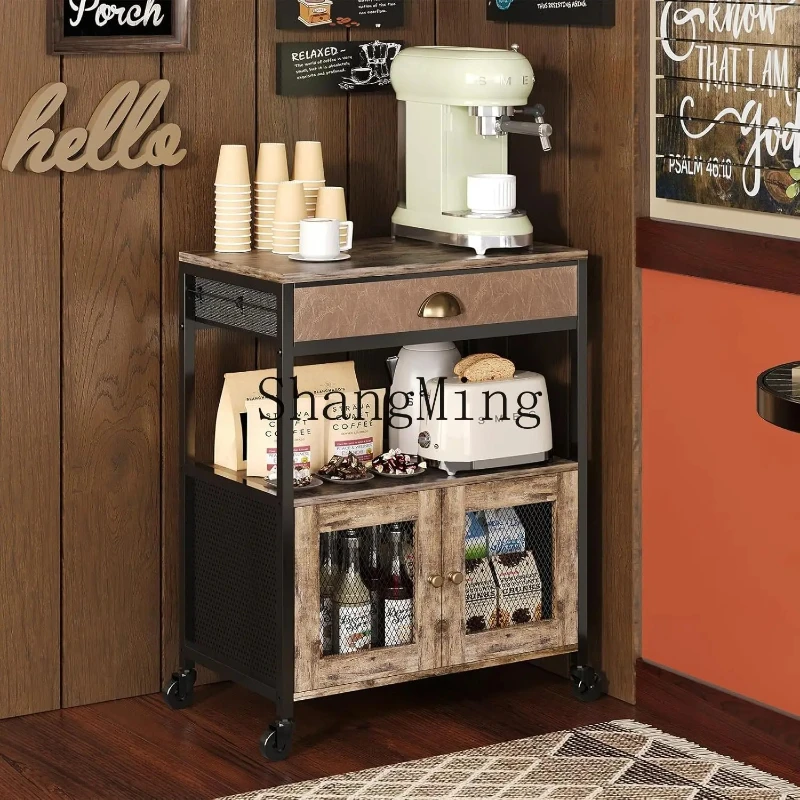 

SM Household Removable Coffee Rack Triple Layer Kitchen Rack with Cabinet Cart Drawer