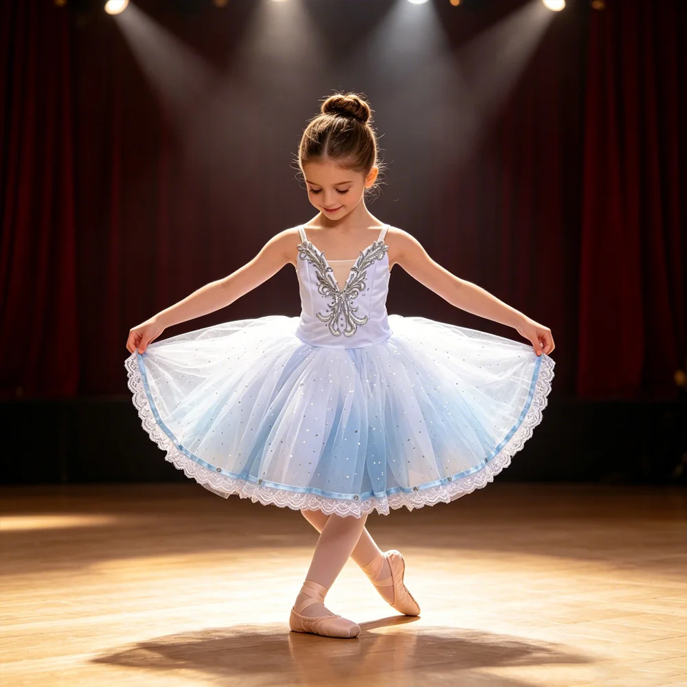 Girls Romantic Tutu Long Ballet Dress High-Quality For Kids Professional Swan Lake Ballerina Dress A-Line Gauze Tulle Skirt