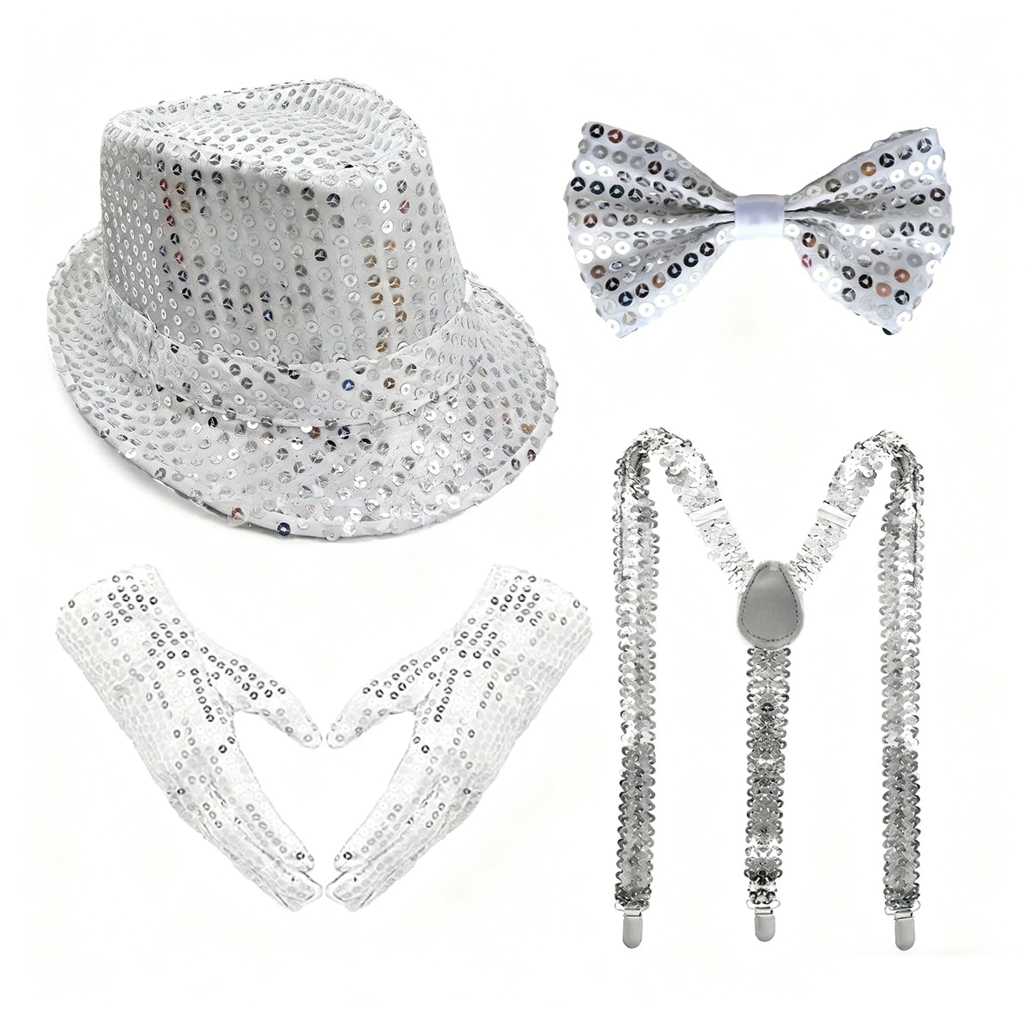 70년대 디스코 공연 소품 스팽글 모자 넥타이 장갑 서스펜더 무대 공연 할로윈 및 크리스마스 의류 액세서리