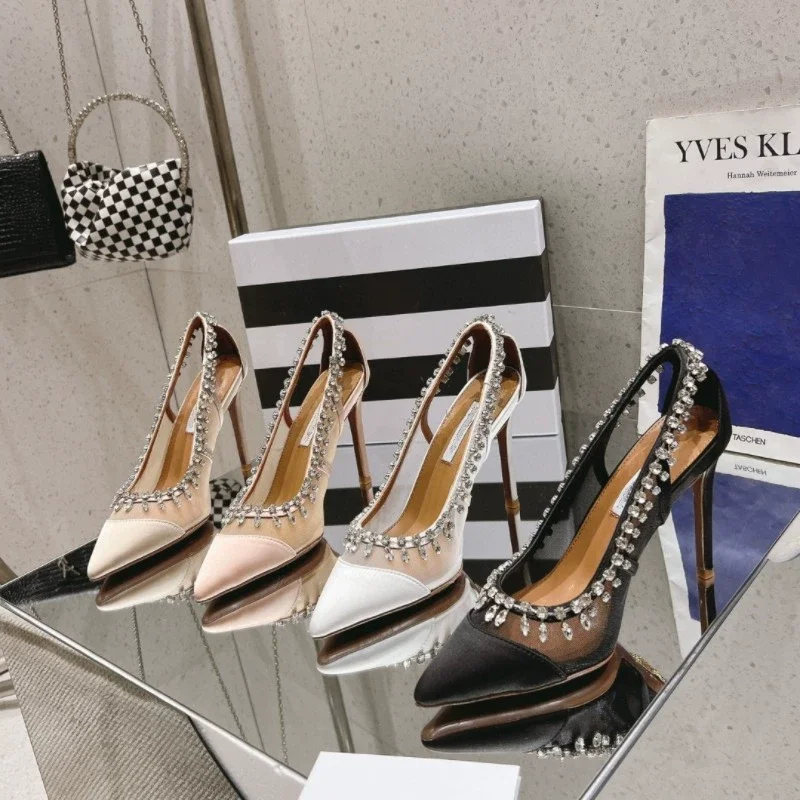 

Crystal Chain Clear Stilettos Pumps Sexy Solid Pointed Toe Shallow Slip-on Thin High Heeled Sandals Women New Wedding Shoes 2025