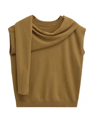 KAOPU ZA Women wool scarf-like knit top vintage o-neck sleeveless female outerwear chic tops