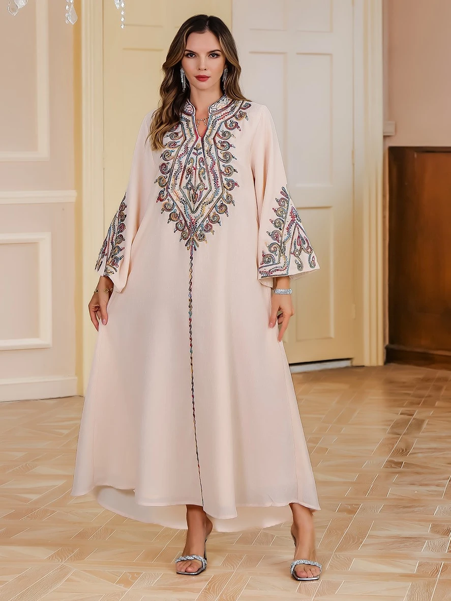 

Платья с вышивкой для женщин, мусульманские вечерние длинные халаты для вечеринок, Рамадан, Дубай, Саудовские абайи, ислам, Джалабия, Vestidos, арабский кафтан, Марокко