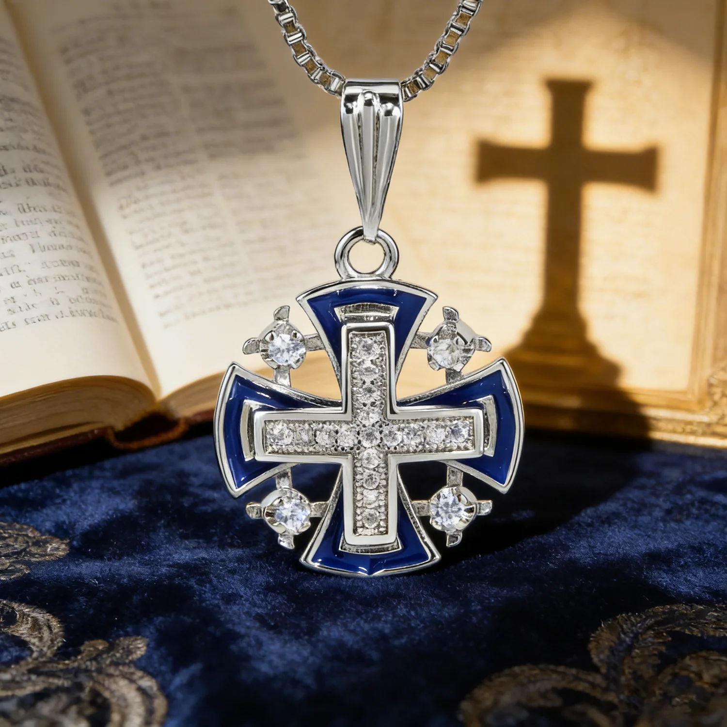 LION OF JUDAH MARKET Jerusalem Crusaders Cross Black Enamel Crystals Pendant Necklace,Elegant Religious Christian Gift for Women