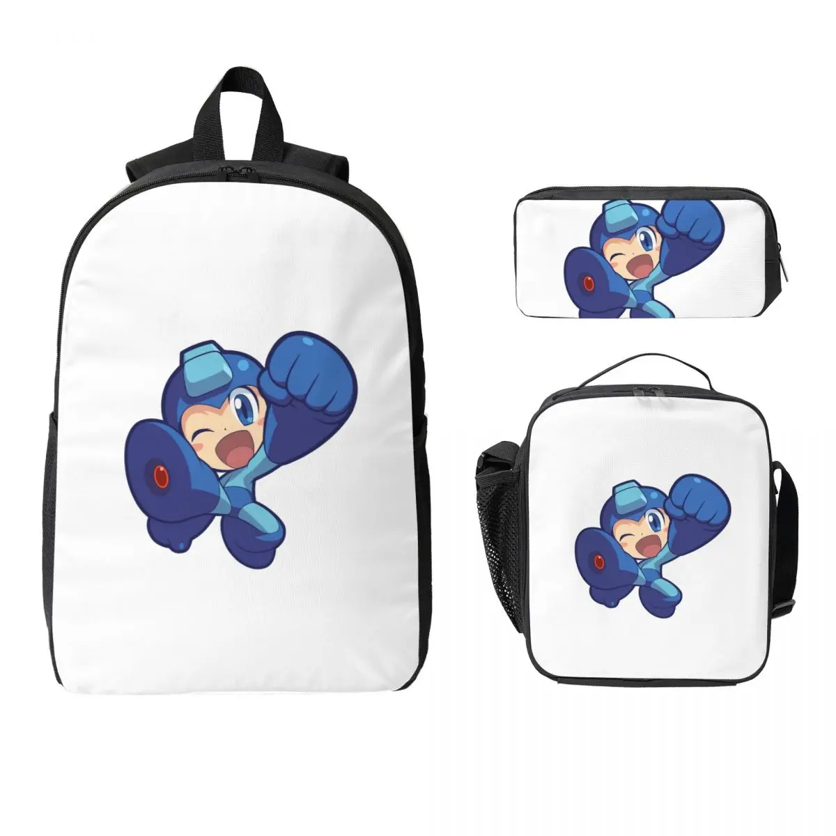 

Megaman видеоигра Mega Man рюкзак для мальчиков и девочек BookBag школьная сумка компьютерные сумки на плечо 3 шт. изолированная сумка для обеда пенал