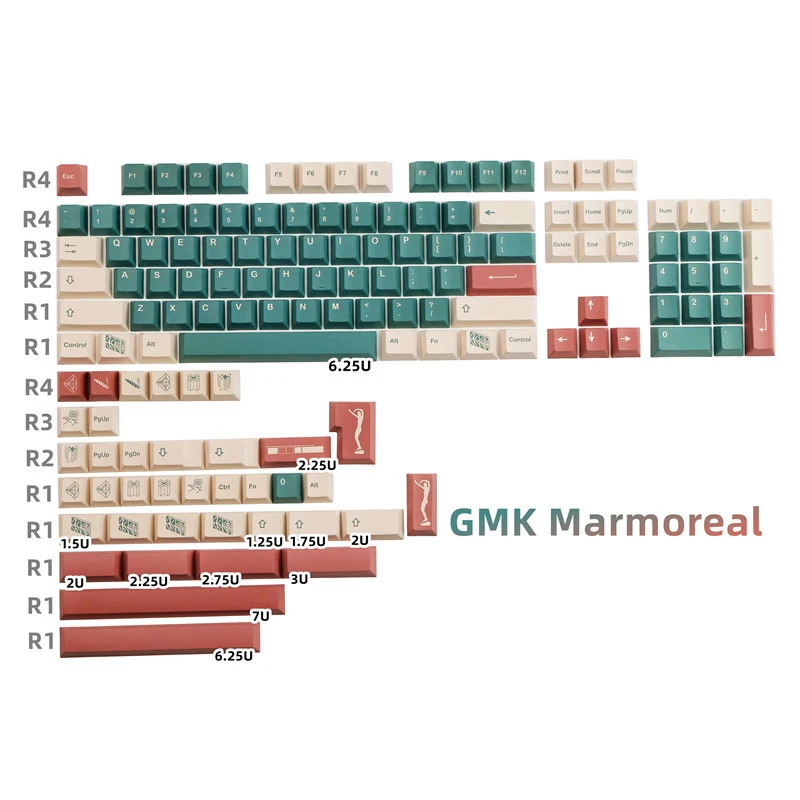 

142Keys GMK Marmoreal Keycaps PBT Dye Subbed Key Caps Cherry Profile Keycap With 2.25U 2.75U 3U 7U Spacebar ISO Enter