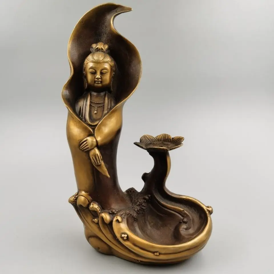 

Copper standing Guanyin Reverse Incense Burner Household Decorative Ornament Zen Incense Holder Home Decoration