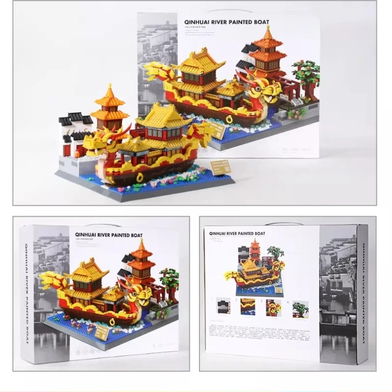 ตัวต่อเรือเซมโบ แม่น้ำชินไห่ ชุดประกอบเรือสำราญ เรือมังกร ของสะสม ของเล่น