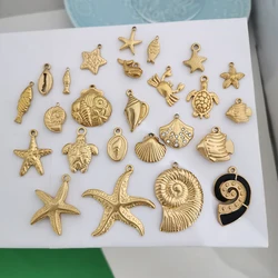 1pc Stainless Steel Pendant Charm Big Small Fish Shell Sea Star Crab Turtle Ocean PVD Gold Color Waterproof Custom Wholesale