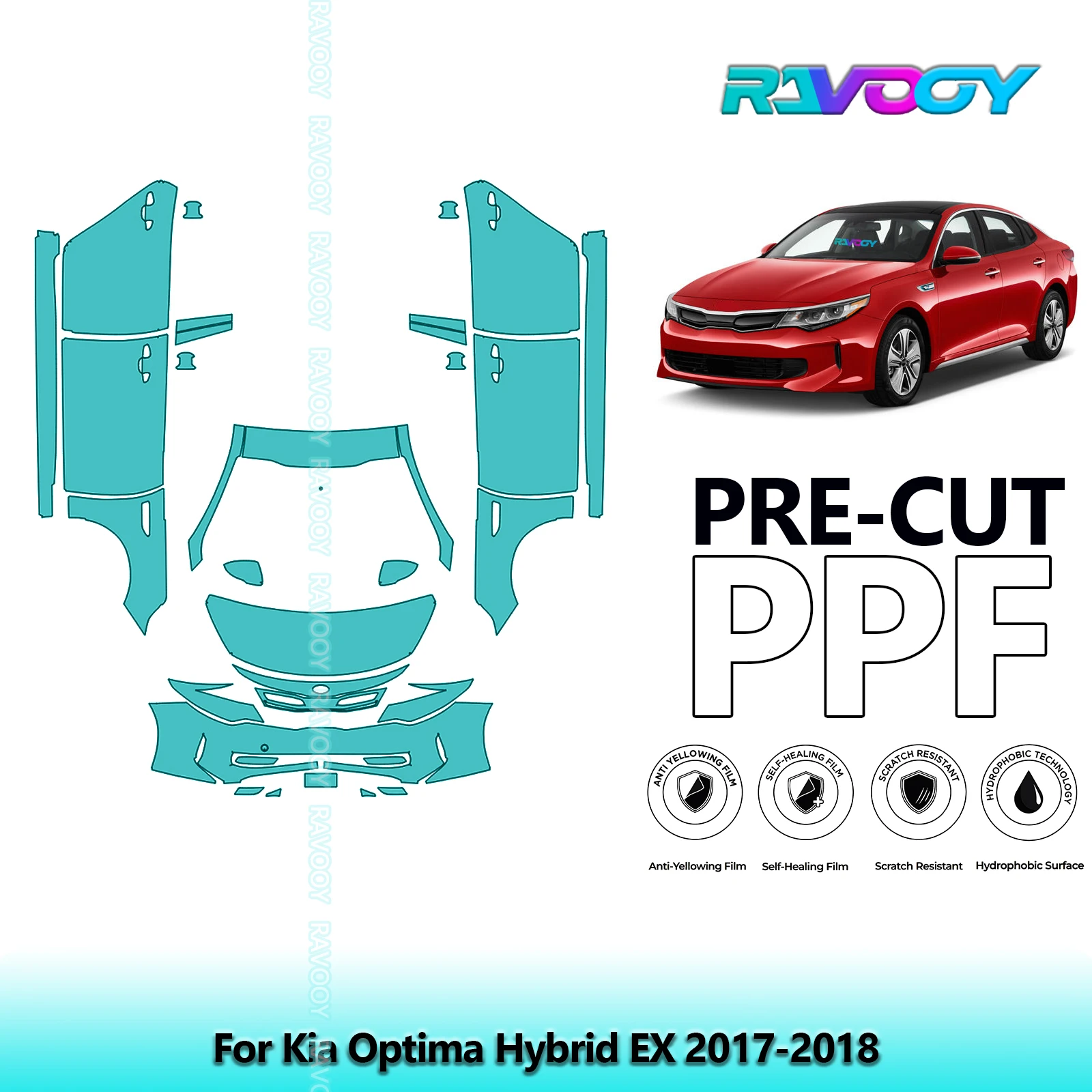 

8.5Mil Precut Paint Protection Film PPF Clear Bra Front Kit+Doors For Kia Optima Hybrid EX 2017-2018
