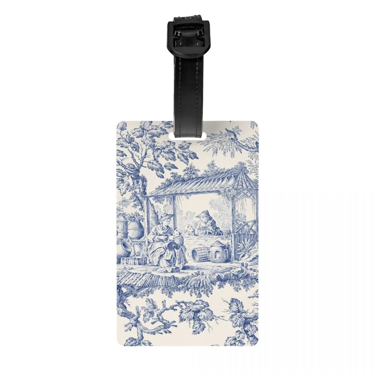 Vintage Classic French Toile De Jouy Navy Blue Motif Pattern Luggage Tag Suitcase Baggage Privacy Cover ID Label