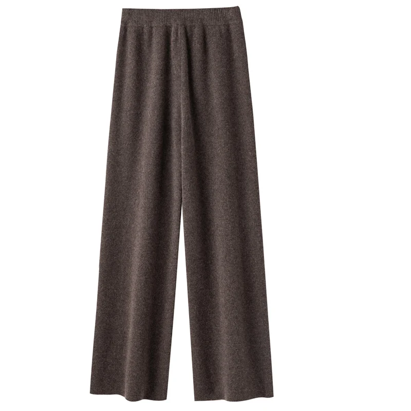 Pantalones de pierna ancha de cachemira pura para mujer, pantalón de piso recto de cintura alta, suelto, informal, 2024 de lana, otoño e invierno,