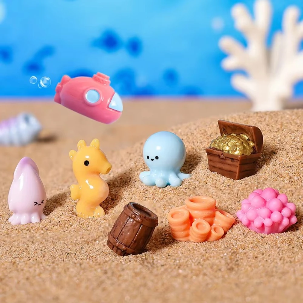 10 Styles Mini Resin Ocean Animal Charms Treasure Chest Seahorse Octopus Submarine Undersea DIY Decor