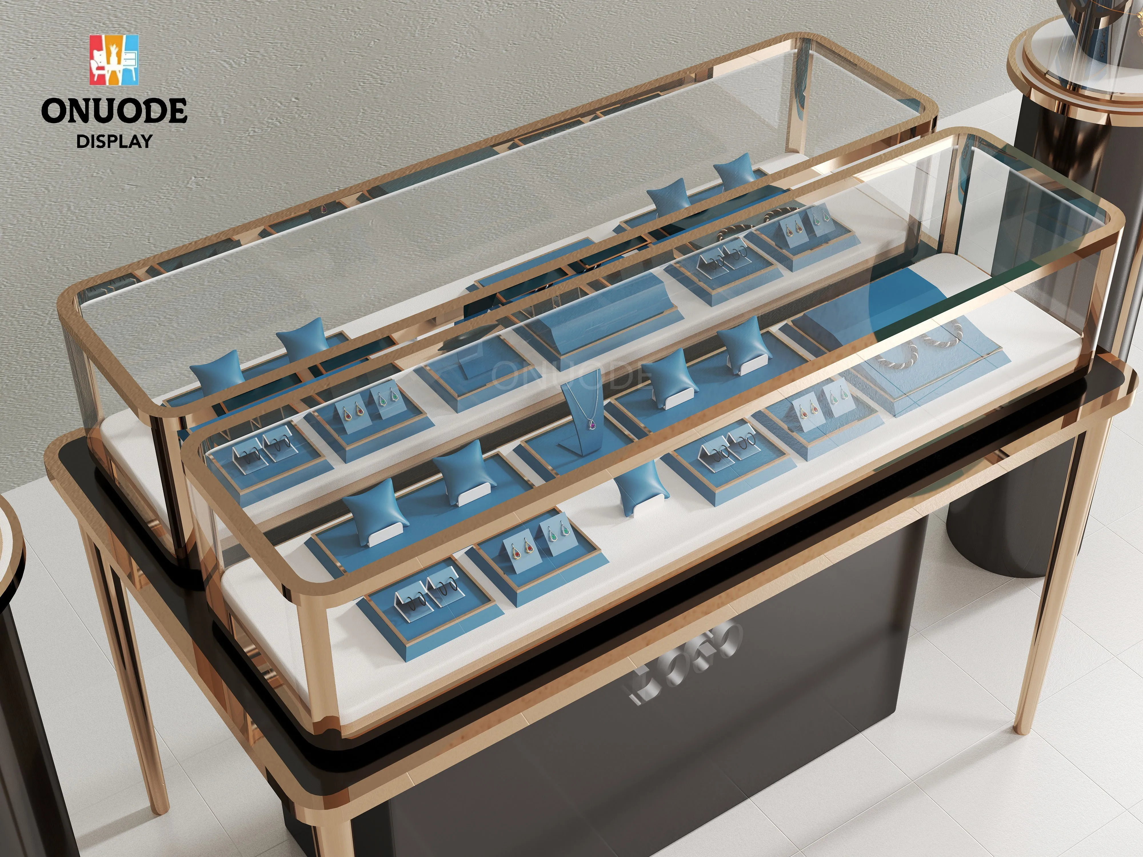 ชุดเฟอร์นิเจอร์ร้านขายเครื่องประดับหรูหราแบบกำหนดเอง และตู้โชว์พร้อมไฟ LED สำหรับร้านค้าปลีกและตู้โชว์ขนสัตว์