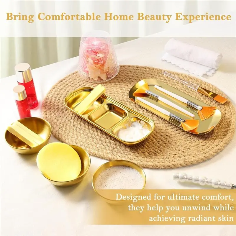 A76I-Serving Tray 23Pcs Esthetician Supplies Mixing Bowls Compartment Facial Fan Brushes Face Mask Applicator