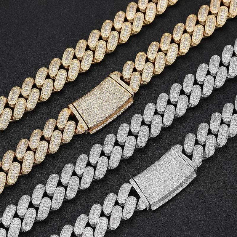 

European hip hop18mmMixed InlayTSquare Zircon Cuban Link Chain Men's Necklace Ornament Advanced Sense Personalized Bracelet